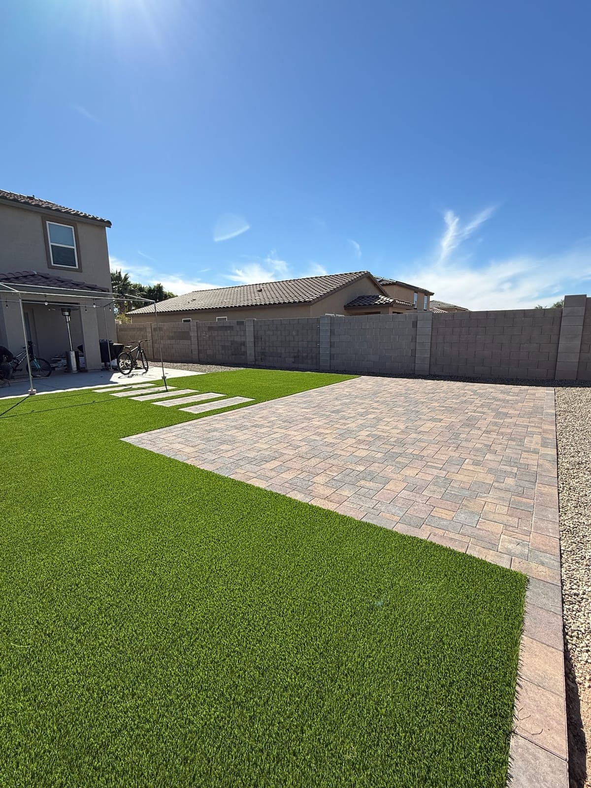 Backyard Harmony — Pavers, Artificial Turf, Concrete Block Wall in the Phoenix Valley, Arizona